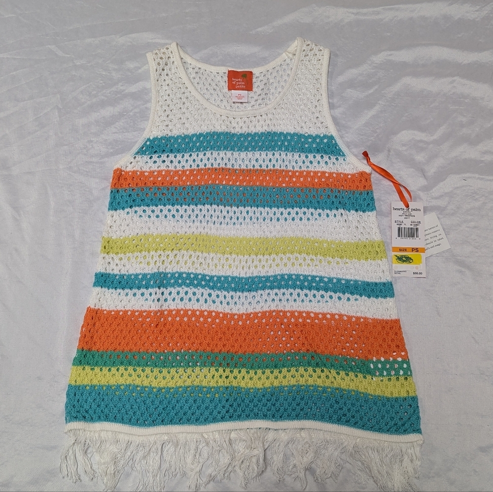 Nwt Hearts Of Palm Striped Beachy Open Knit Summer Festival Cruise Tank  Fringe